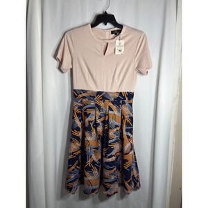 YATHON Women's Pink Cap Sleeve Keyhole‎ Neck Dress Size L NEW